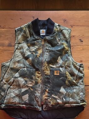 Vtg Carhartt V20 Real Tree Camo Arctic Quilt Lined Insulated Canvas Vest Large